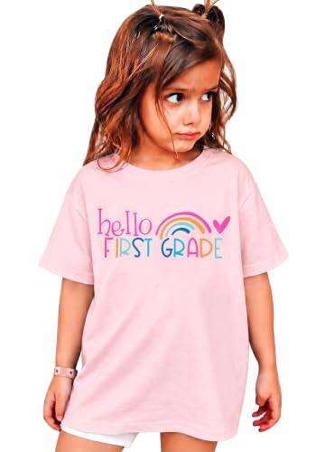 Hello First Grade Shirt for Kids 1st Grade Girl Funny First Day of School Back to School T-Shirt Pink
