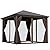Outsunny 10' x 10' Hardtop Gazebo Canopy with Galvanized Steel Roof, Aluminum Frame, Permanent Pavilion Outdoor Gazebo with Hook, Netting and Curtains for Patio, Garden, Backyard, Dark Brown