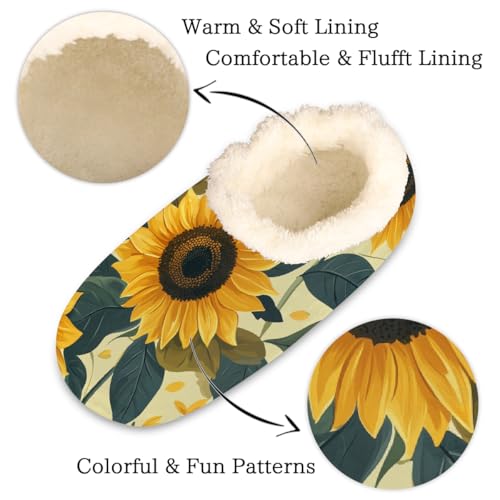 Yellow Sunflower Floral Slippers for Women Slipper Socks Soft Fuzzy House Slippers Shoes for Indoor Bedroom, Winter Cozy Christmas Gifts2
