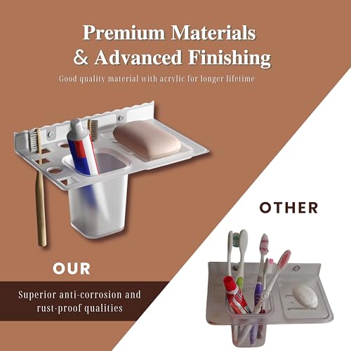 Image of GLOXY Unbreakable Transparent Wall Mount ABS Toothbrush & Tumbler Holder with Soap Dish, Usable for Bathroom and Wash Basin Area, Bathroom Accessories