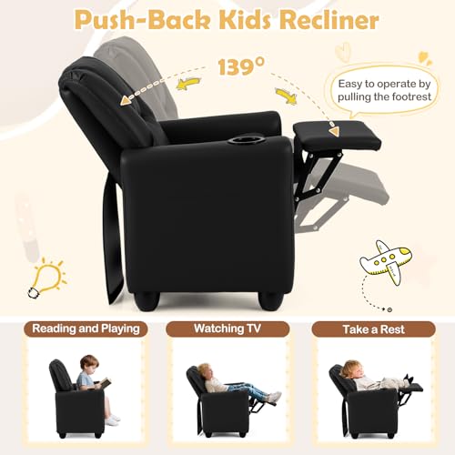 Image of Costzon Kids Recliner Chair with Cup Holder, Toddler Adjustable Lounge Chair w /Footrest for Boys Girls Room, Ergonomic Baby Child Furniture Sofa for Age 3+ Gifts, Kids Mini Recliner up to 150 lbs