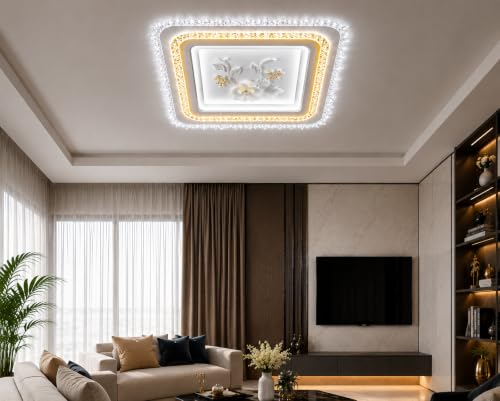 Image of FILLISKA Aluminium Luxurious 3 in 1 Led Ceiling /Wall Chandelier Light with 3 Step Colour Changing Function (Acrylic White Square-617-3SQ)