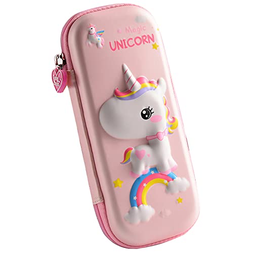 Image of 3D Unicorn Pencil Case for Kids Girls, Waterproof Pencil Box with Compartments Cute Pen Pouch (Pink)