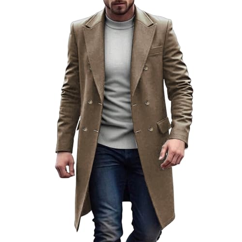 Image of Bacrelax Mens Trench Coat,Long Fall Winter Casual Double Breasted Overcoat Warm Notched Collar Classsic Pea Coat with Pockets
