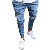 Los Pantalones Vaqueros de los Hombres rasgaron los Pantalones Rectos del Color sólido Europeo y Americano Delgado de la Moda Salvaje de Gran tamaño Medium