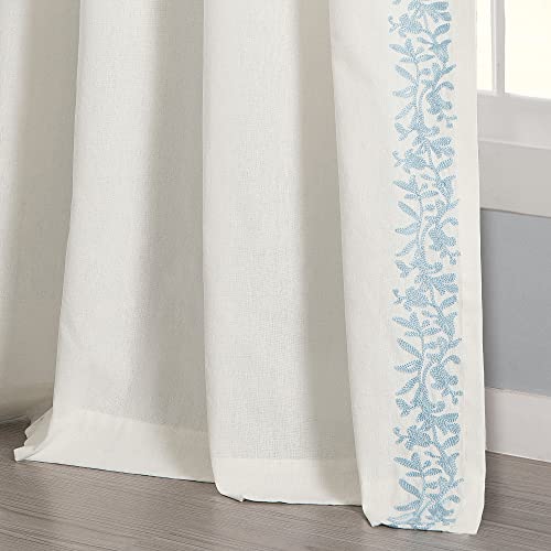 Lush Decor Modern Luxury Embroidered Border Window Curtain Panel Single 52" W x 84" L Off White & Blue - Bedroom Curtains White Curtains for Living Room by Lush Decor - Image 6