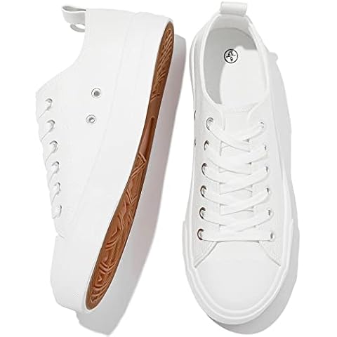 FRACORA Women's PU Leather Tennis Shoes Low Top lace up Casual Shoes Comfortable Fashion Sneaker(White,US8) Cover