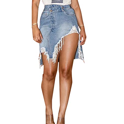 Women's Denim Skirt Denim Short Skirt Summer Women's Ripped Denim Skirt Package Hip Stretch Summer