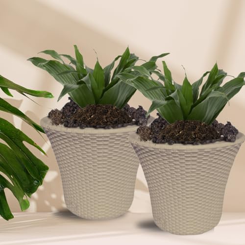 Image of Plastic Helex Planter Pot 10-inch Flower Pots for Garden Plant Container Pack of 4 (Beige)