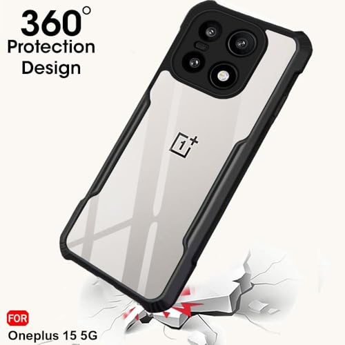 Image of Compatible with OnePlus 15 5G Back Cover | Shockproof Transparent Mobile Case | Heavy Duty Bumper Protection | Anti-Slip Grip | Camera & Screen Protection | Black Edge Clear Back Case