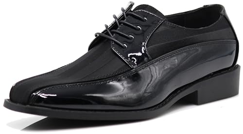 Image of BMY Men's Striped Satin Matching Patent Upper Oxfords Formal Dress Shoes