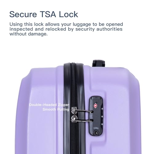 3 Piece Lightweight Hard Shell Luggage Set with Lock and Wheels - Light Purple Suitcases for Travel4
