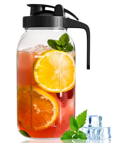 64oz Mason Jar Pitcher, Glass Pitcher with Lid for Tea & Cold Brew