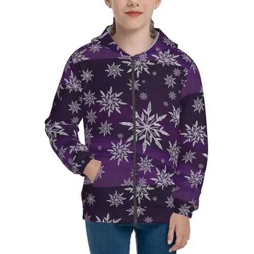 Snowflake Gradient Purple Kids Pullover Hoodies Boys Zip Up Sweatshirts Girls Athletic Clothes with Pocket3