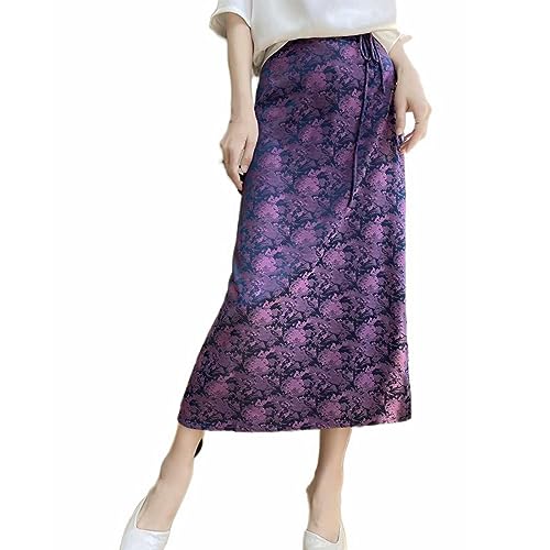 Jupe en satin de soie violette style jacquard rétro chic de qualité premium