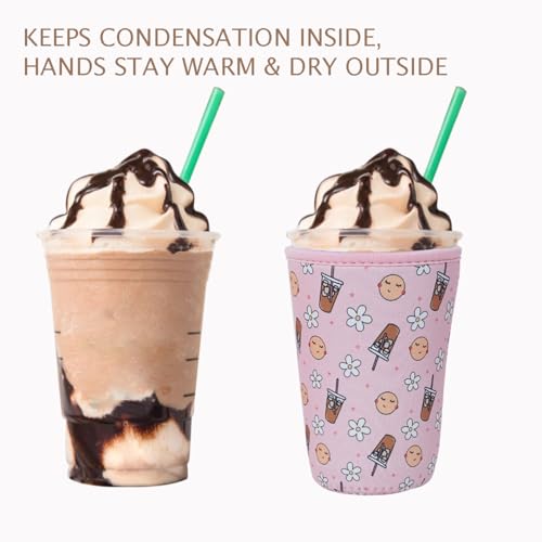 Image of Reusable Insulated Neoprene Iced Coffee Cup Sleeve, Durable Drink Sleeve for Cold Beverages, Beverage Holder for Iced Coffee (Pink Coffee)