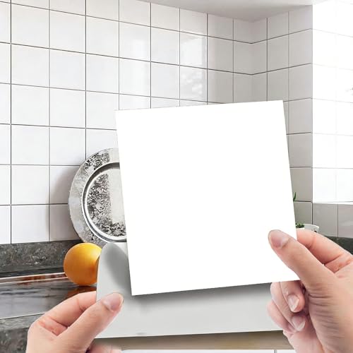 Adhesivos para azulejos 15x15cm, lámina autoadhesiva para azulejos de baño y cocina, adhesivos impermeables para la pared de la cocina, lámina de PVC para azulejos (Blanco-48 piezas)
