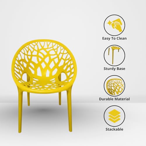 Image of activa Crystal Plastic Arm Chair | Stackable Indoor Outdoor Chair for Home, Balcony, Patio & Garden | Comfortable Designer Armrest Chair | Durable Plastic Seating Furniture (Yellow, Set of 2)