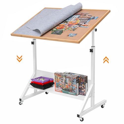 Tektalk Jigsaw Puzzle Table Puzzle Board with Cover Puzzle Easel Tilting Table with Height Adjustment, Enclosed with 4 Wheels, for Up to 1500 Pieces