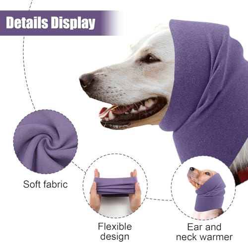 XIHIRCD 2pcs Dog Ear Muffs,Ear Wraps for Dogs Soft Dog Ear Cover Dog Snoods Quiet Ears for Dogs Neck and Ear Warmer Dog Ear Protection from Noise (Purple & Pink - Image 4