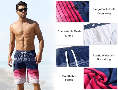 Men's Swimming Shorts Quick Dry Striped Water Sport Board Shorts Drawsting4