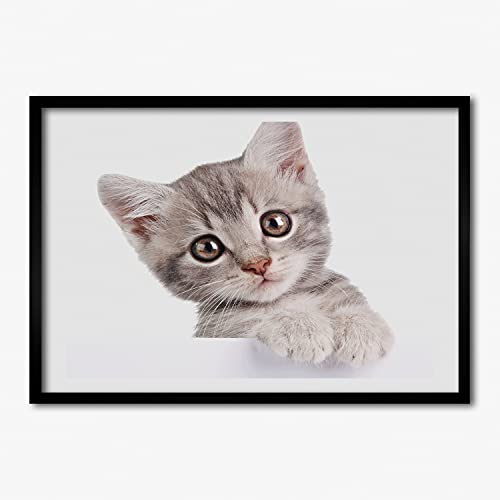 Cadre photo 70x50 cm Tulup avec affiche de chat gris en bois MDF pour tableau mural moderne