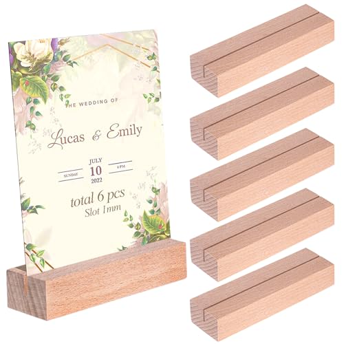 ZFKXGS 6 PZ Segnaposto Tavolo Legno Segnaposto Matrimonio Battesimo Compleanno 10x3x2cm Portacarte in Legno Supporto per Numero da Tavolo Decorazioni Biglietto da Visita Cartolina Foto (Fessura 1mm)