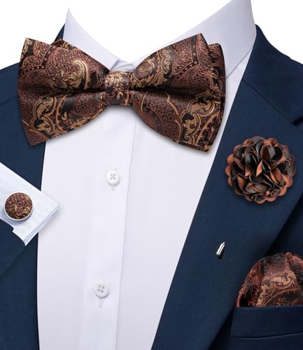 Image of YOHOWA Mens Bow Tie Set Paisley Coloful Pre-tied Bowties Adjustable with Handkerchief Cufflinks Wedding Prom Party