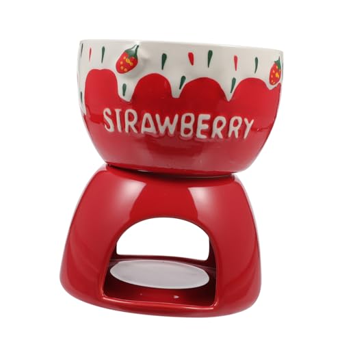 BEBEMOKO 1set Ceramic Chocolate Fondue Pot for Cheese Butter Melting Stylish Strawberry Design for Parties Gatherings Multi-functional Ice Chocolate Melting Pot