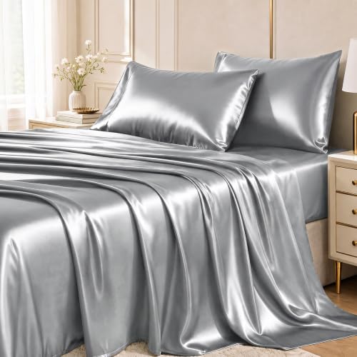 CozyLux Satin Sheets King, 4-Piece 14-Inch Deep Pocket Sheet Set