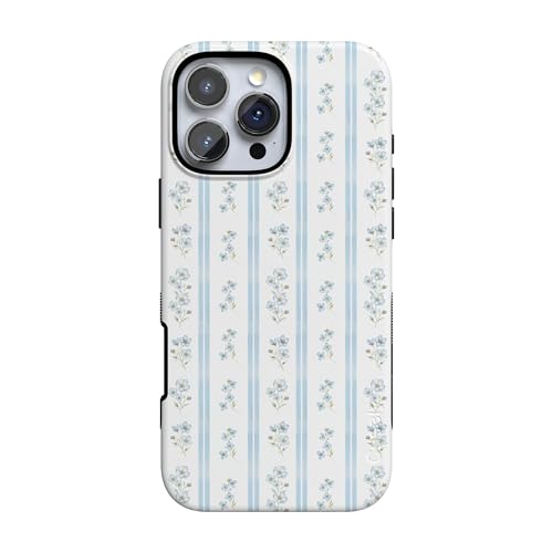 Casely iPhone 16 Pro Max Case | Cottage Stripe | Blue Floral | Bold Protective Design | Compatible with MagSafe
