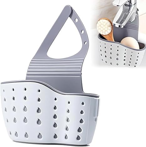 Kitchen Sink Caddy Sponge Holder for Organizer Dish Soap Holder Hanging Ajustable Strap Faucet Caddy with Drain Holes