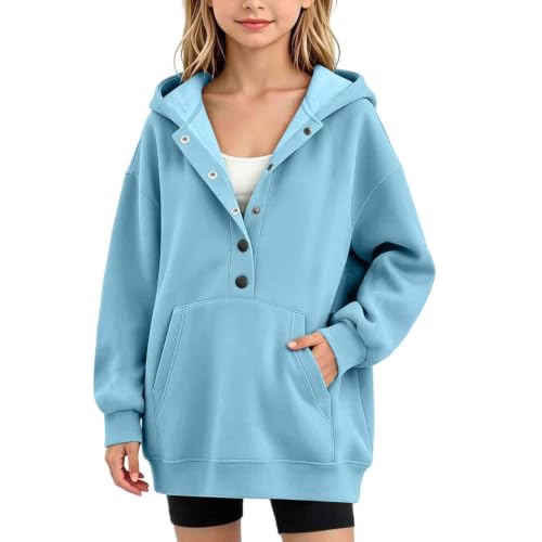 Girls Fall Tops Hoodie Button Sweatshirt Long Sleeve Pullover Pocket | Loose Fit Drop Shoulder Button Hoodie Soft Comfy Kangaroo Pocket Top forSchool Lounge Outdoor Daily Wear - image 2