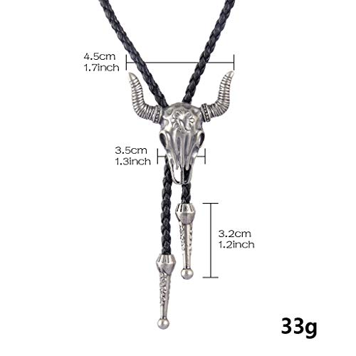 AZORA Silver Bolo Tie for Men Texas Longhorn Buffalo Steer Cow Skull Choker Necklace Western Cowboy Necktie for Women