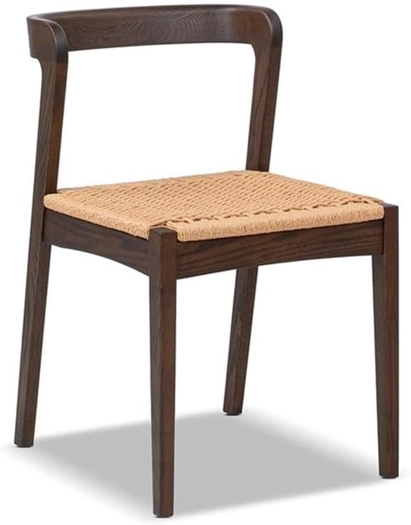 Pemberly Row Solid Oak Extendable 6-Piece Dining Set, Dark Brown Finish, 100% Solid Wood, Includes Table, 4 Chairs with Handwoven Seats, Bench, Seats 6-10, Mid-Century Modern Style, Kitchen or Dining