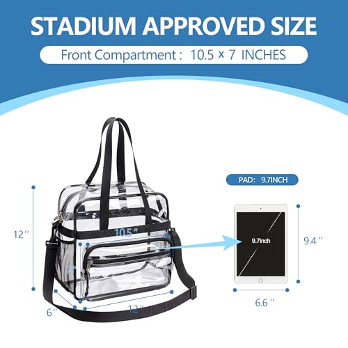 Paxiland Clear Bag for Stadium Events, 12x6x12 Inches Clear Tote Bag with Detachable Strap for Sports, Concert, Work, Travel2