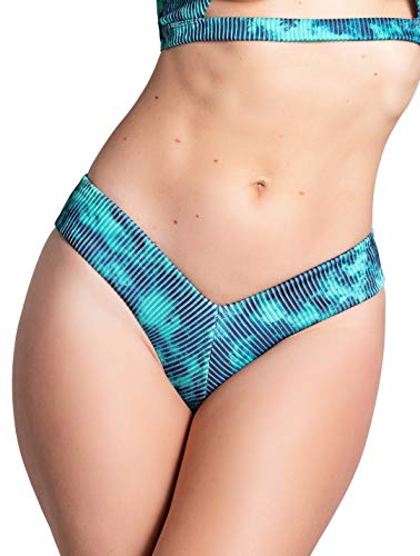 Yandy Dye Candy High Cut Bikini Bottom, Tie Dye Print Swimsuit Bikini Bottom, With High Waist Waistband, Ribbed Fabric And Thong Back, Navy, Small #TOP6