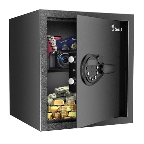 Bonsaii Security Safe Box,1.2 Cubic Feet Large Document Safe Box,New Type of Digital Keypad Lock,Removable Shelf for Money,Jewelry and Valuables,12.99 x 14.17 x 12.99 Inches