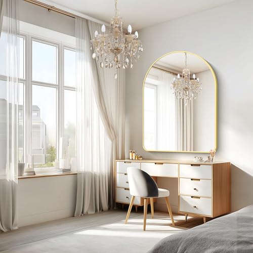 Image of FORBATH Large Arched Wall Mirror 48x36 Inch, Gold Arch Bathroom Mirror with Aluminum Frame, Arched Mirror for Dresser, Fireplace,Entryway,Home Decor,Hanging or Leaning Against Wall