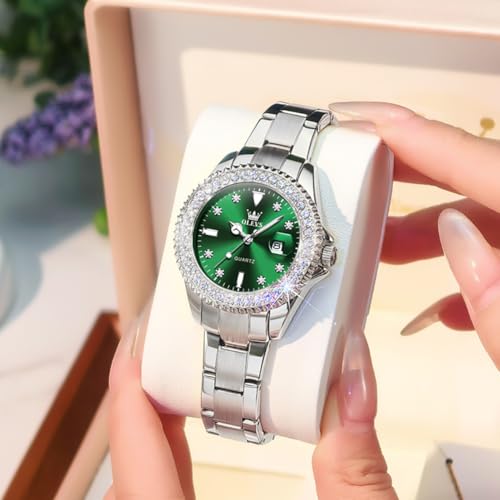 Image of OLEVS Watches Women with Date Silver Stainless Steel Luxury Ladies Watches with Small Writs Diamond Watches for Women Waterproof Elegant Dress Quartz Analog Women's Wrist Watches Reloj de Mujer