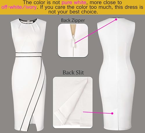 Image of VFSHOW Womens Pleated Crew Neck Front Split Work Business Office Party Bodycon Pencil Sheath Dress