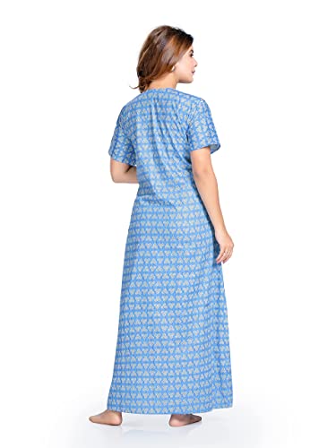 Image of PNAEONG Women's Printed Cotton Nighty, Gown Maxi - Free Size Blue