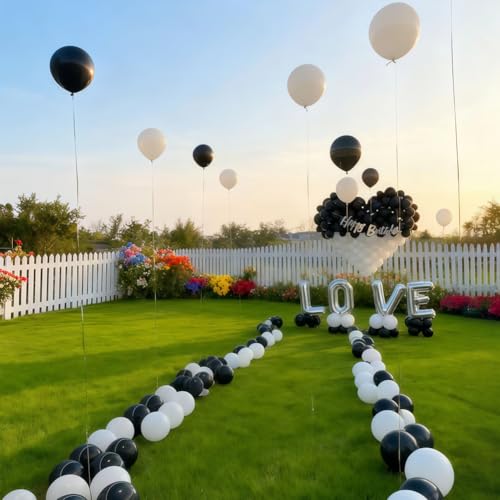Image of 200 Pcs Black and White Balloons 5 Inch Latex Small Balloon Garland Arch Kit for Baby Shower Birthday Bridal Shower Wedding Anniversary Party Decorations