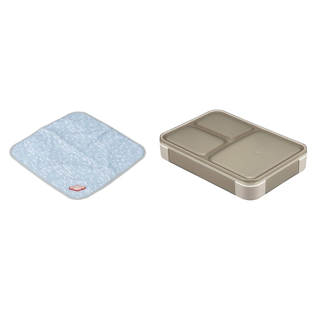 【セット買い】シービージャパン(CB JAPAN) 弁当箱 簡単に包める 多機能ラッピングシート [ブルー] 内側撥水加工 広げてランチョンマット 保冷剤ポケット付き ランチラッパー + フードマン 立てて運べる 薄型弁当箱 600ml [ 抗菌 ] グレーベージュ 汁漏れしにくい Wシーリング 4点ロックでしっかり固定 DSK