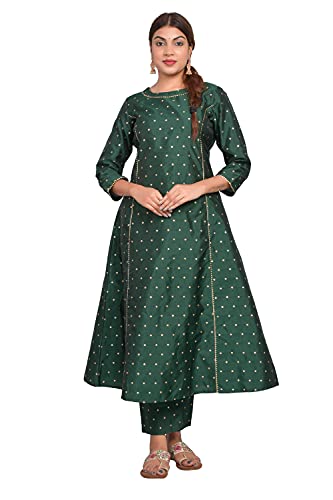 Image of Riara Art Silk Women Long Anarkali Kurti with Pant Polka Dot A-line Ladies Ethnic Wear Dress