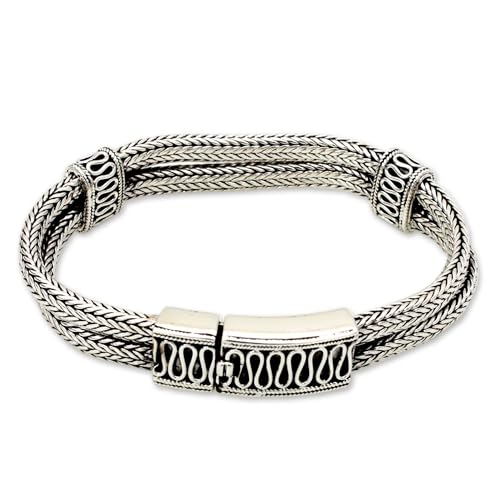 NOVICA Artisan Handmade Sterling Silver Braided Bracelet Chain Indonesia Balinese