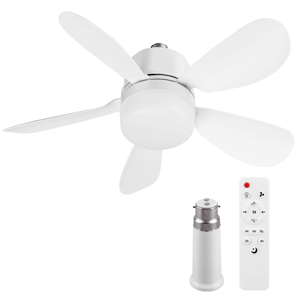 Ceiling Fan Light with Remote | 42CM Plug in Socket Ceiling Fan Light | Timing Dimmable Led Light Fan Bulb Fitting | E26/E27/B22 Silent Screw in Lamp Fans for Bedroom