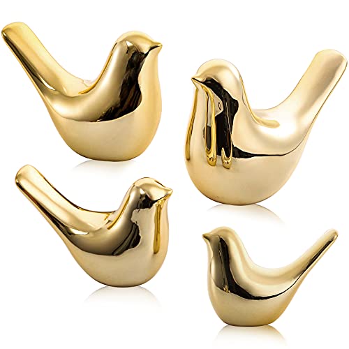 Set de 4 Figuras Decorativas de Pájaros Dorados en Cerámica