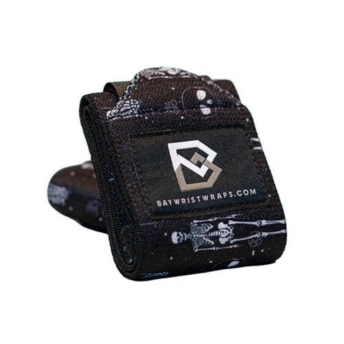 Bay Wrist Wraps Weightlifting Workout Wrist Brace - Adjustable, One Size Fits All - Comfort Wrist Wraps for Weightlifting with Thumb Loop, Lifting Wrist Strap in Diabolic Skeletons - 18" Wrist Wrap