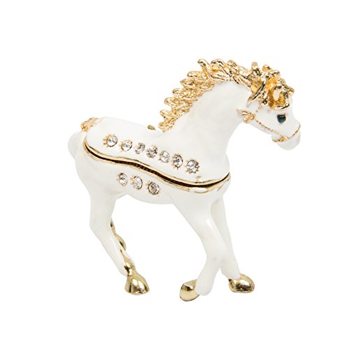 QIFU Hand Painted Enameled Small Horse Shape Decorative Hinged Jewelry Trinket Box Unique Gift for Home Decor